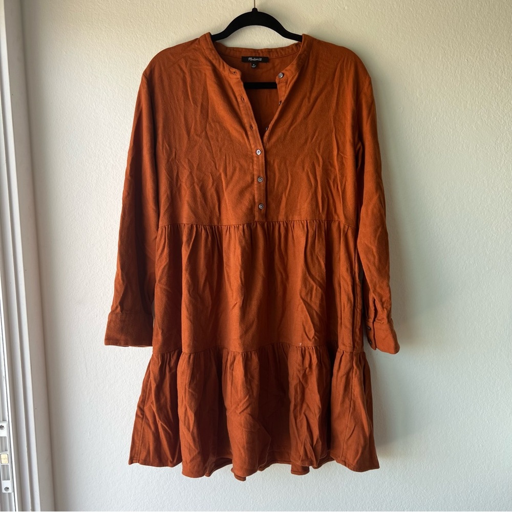 Madewell - Size M - Flannel Button-Placket Tiered Mini Dress